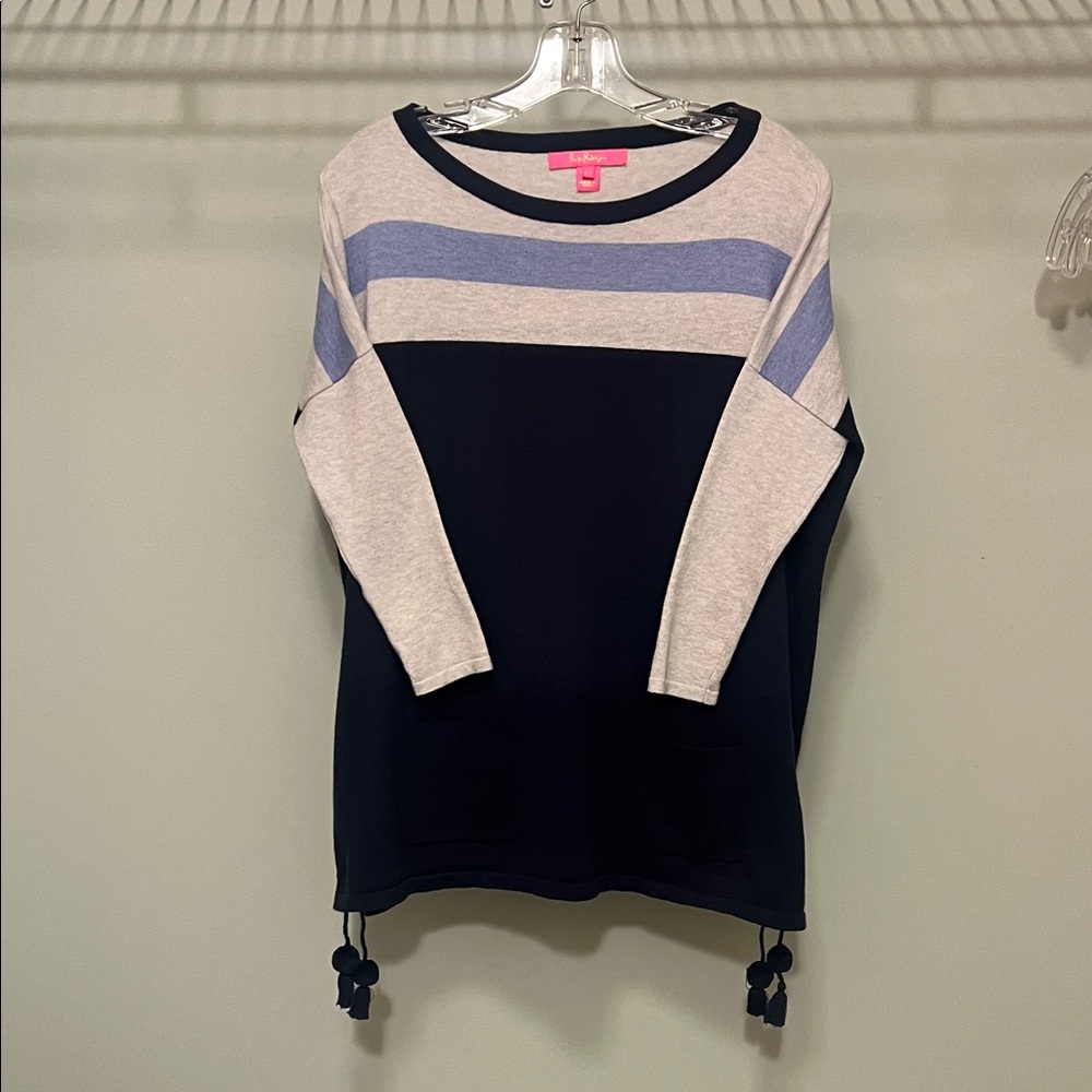Lilly Pulitzer Navy and Gray Striped Sweater